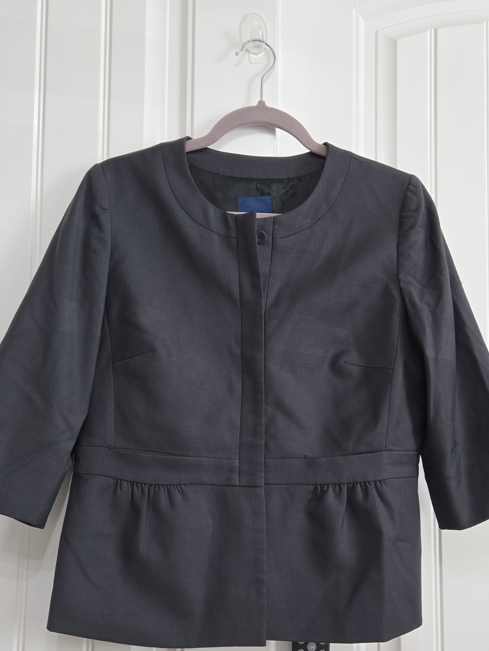 J.Crew Grey Charcoal Peplum 3/4 Sleeve Jacket Blazer Wool  Size 8